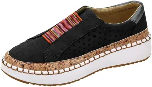 Women Vintage Slip On Shoes Casual Flat Sneakers Round Toe Thick-Sole Walking Shoes Lightweight Sneaker