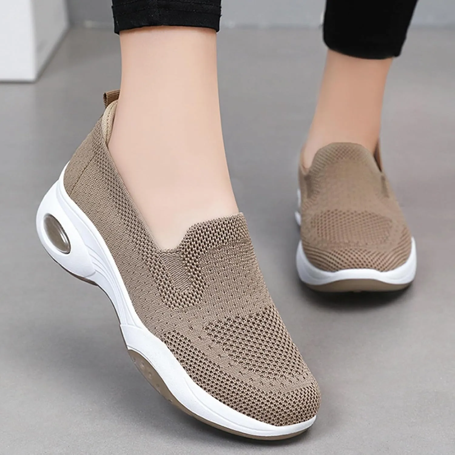 Women Walking Shoes Slip-On Breathable Mesh Trainers Orthopedic Arch Support Shoes Casual Comfortable Jogging Sneaker Lightweight Athletic Sport Sneaker