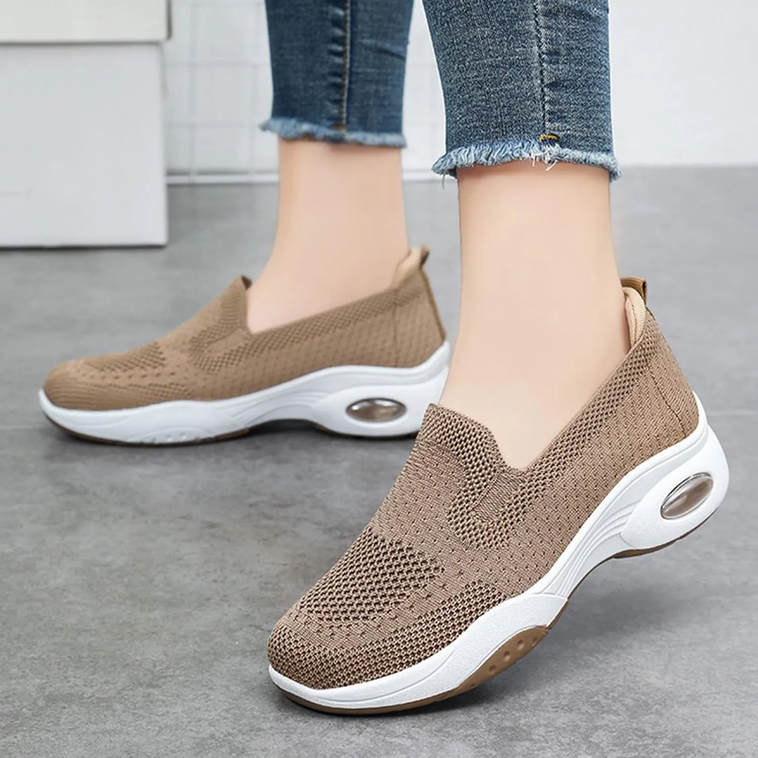 Women Walking Shoes Slip-On Breathable Mesh Trainers Orthopedic Arch Support Shoes Casual Comfortable Jogging Sneaker Lightweight Athletic Sport Sneaker