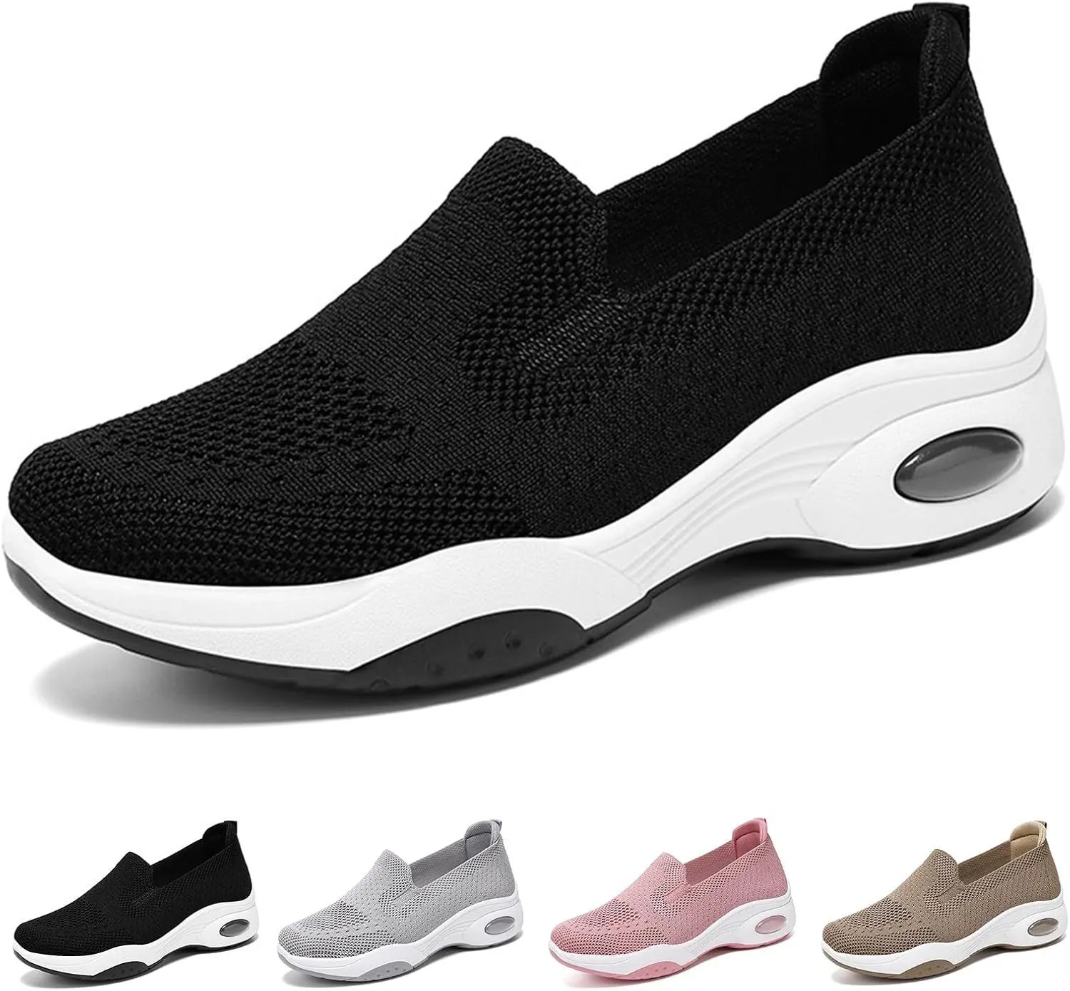 Women Walking Shoes Slip-On Breathable Mesh Trainers Orthopedic Arch Support Shoes Casual Comfortable Jogging Sneaker Lightweight Athletic Sport Sneaker