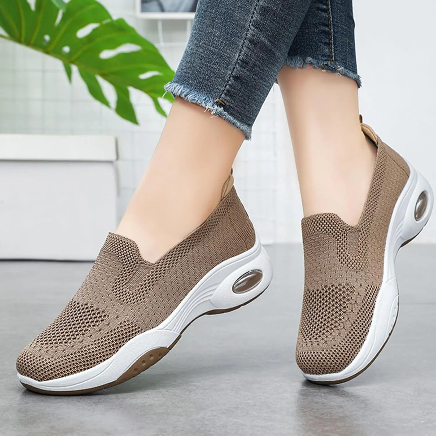 Women Walking Shoes Slip-On Breathable Mesh Trainers Orthopedic Arch Support Shoes Casual Comfortable Jogging Sneaker Lightweight Athletic Sport Sneaker