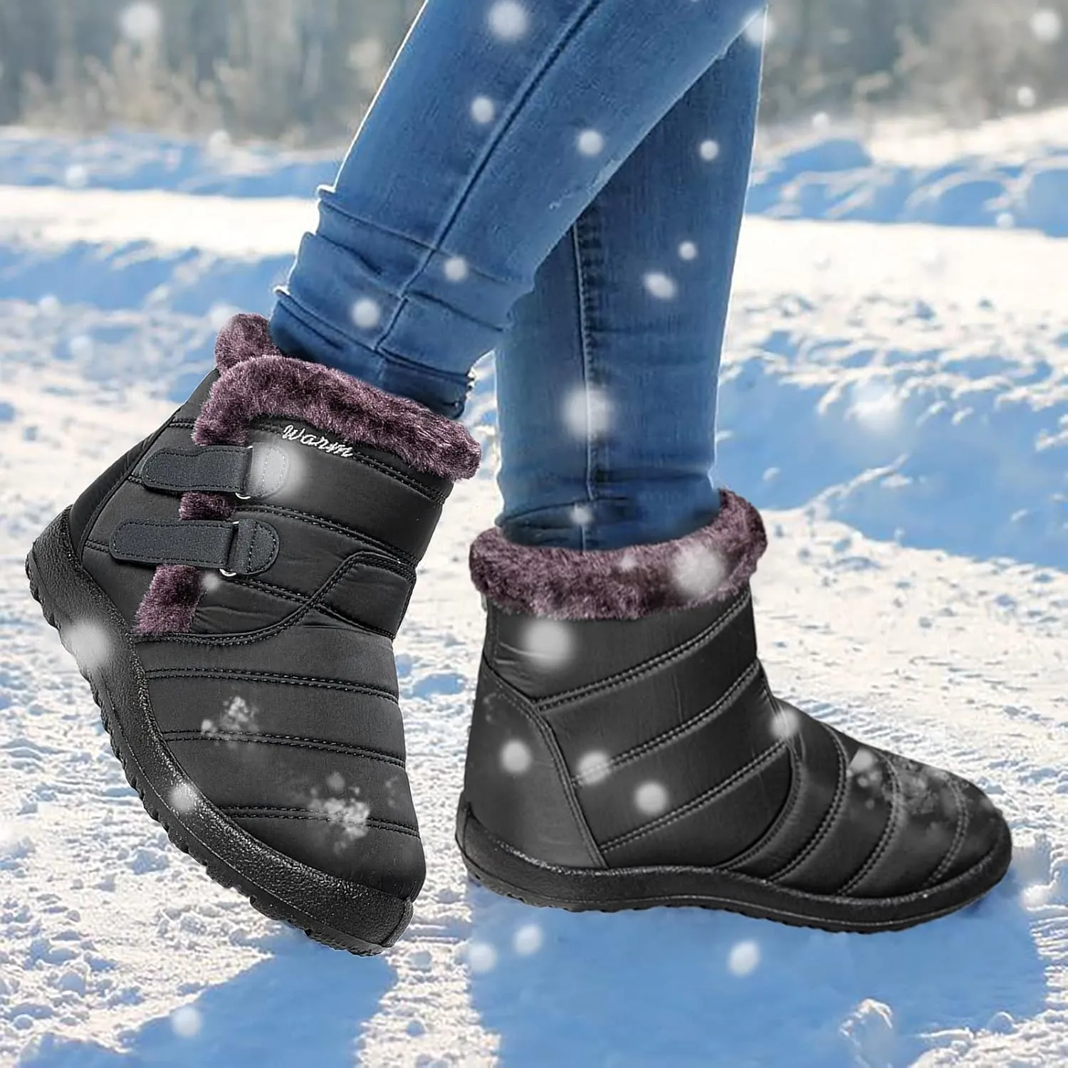 Women's Ankle Snow Boots Waterproof Snow Boots Women Black Womens Winter Boots Size 10 Wide Width Womens Duck Boots Waterproof Insulated Wide Botas De Frio Para Mujer Elegantes