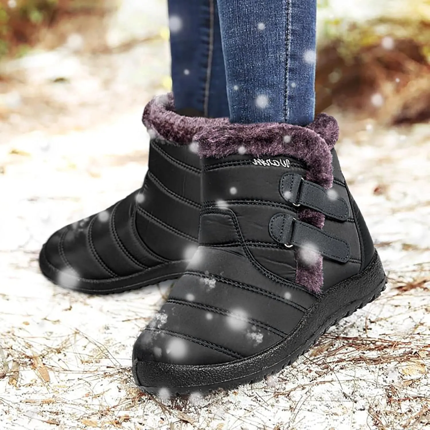 Women's Ankle Snow Boots Waterproof Snow Boots Women Black Womens Winter Boots Size 10 Wide Width Womens Duck Boots Waterproof Insulated Wide Botas De Frio Para Mujer Elegantes