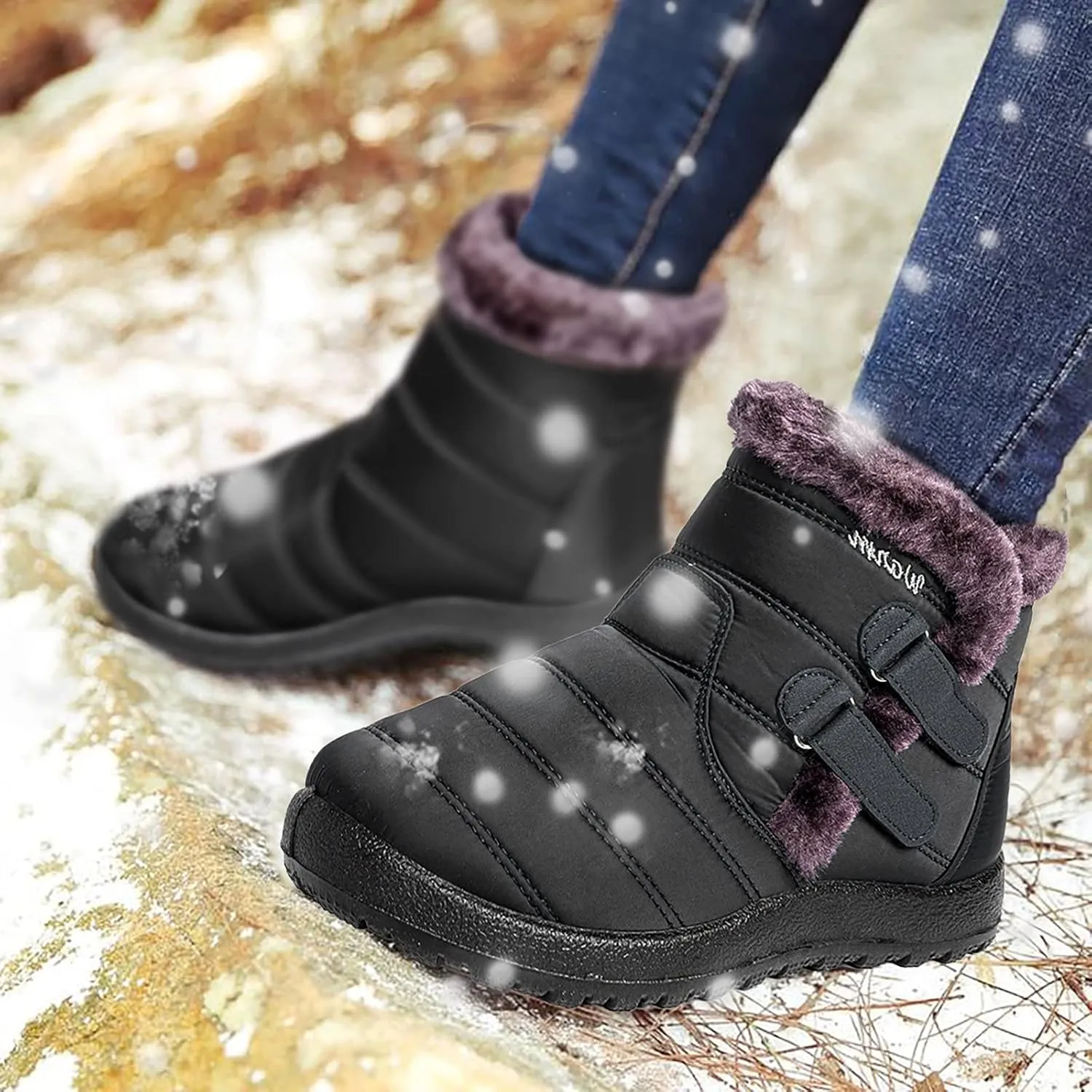 Women's Ankle Snow Boots Waterproof Snow Boots Women Black Womens Winter Boots Size 10 Wide Width Womens Duck Boots Waterproof Insulated Wide Botas De Frio Para Mujer Elegantes