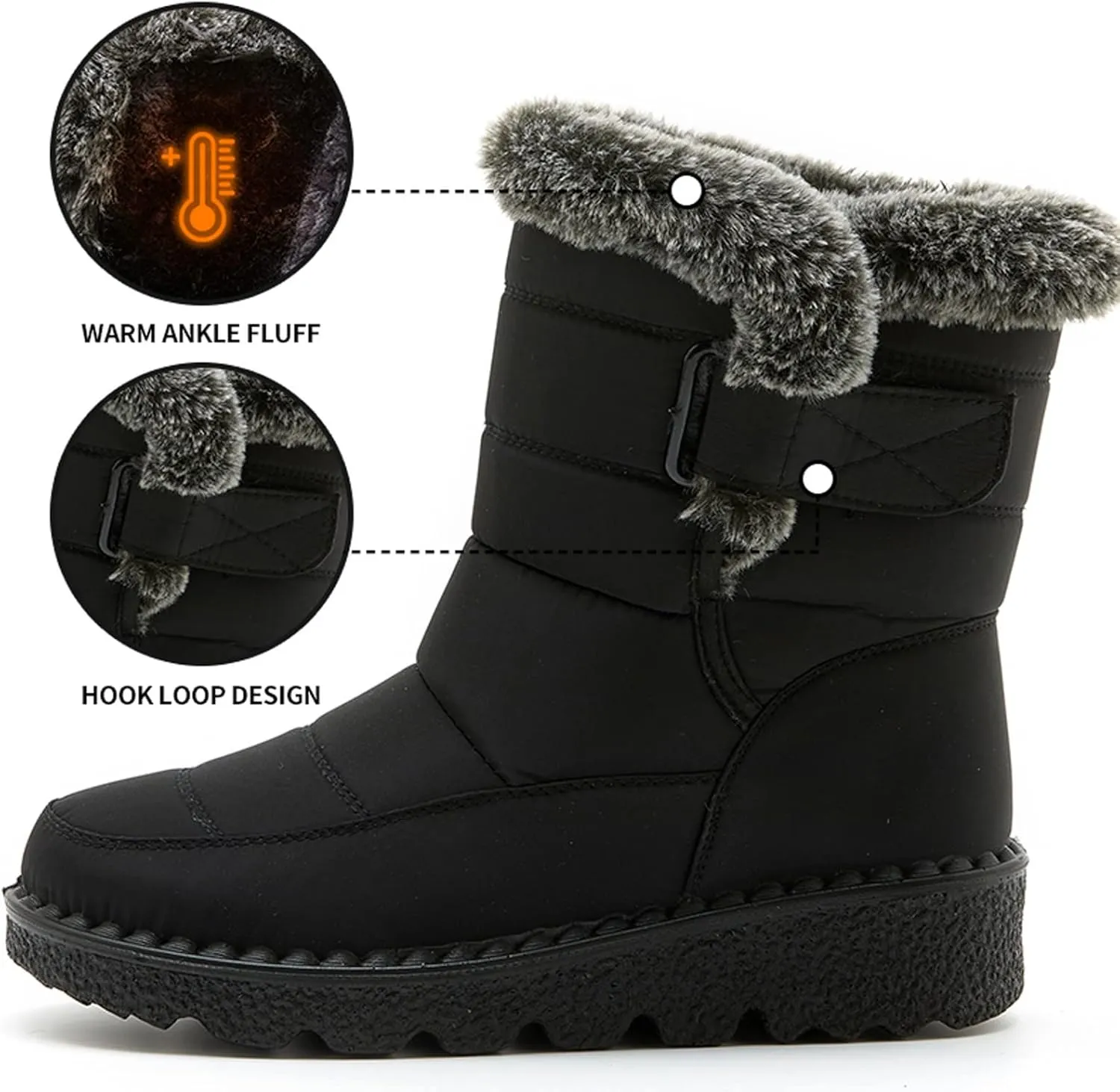 Women's Ankle Snow Boots Waterproof Snow Boots Women Black Womens Winter Boots Size 10 Wide Width Womens Duck Boots Waterproof Insulated Wide Botas De Frio Para Mujer Elegantes