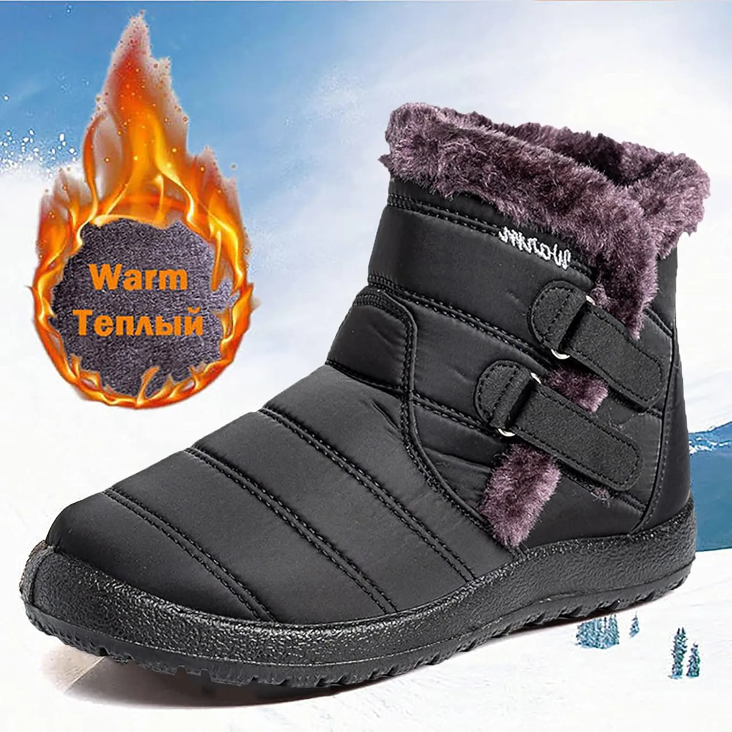 Women's Ankle Snow Boots Waterproof Snow Boots Women Black Womens Winter Boots Size 10 Wide Width Womens Duck Boots Waterproof Insulated Wide Botas De Frio Para Mujer Elegantes