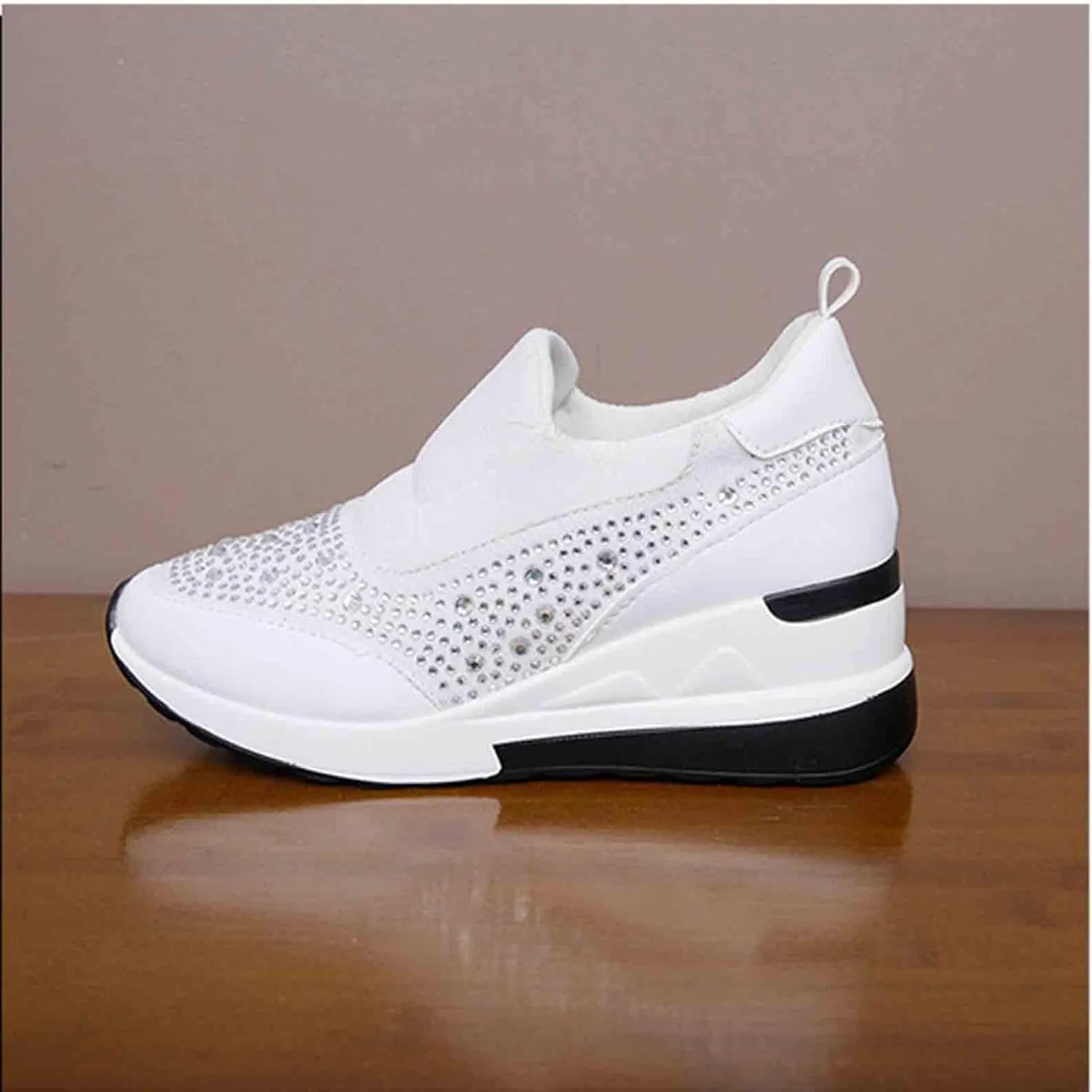 Women's Casual Shoes Fashion Rhinestones Platform Wedge Slip-on Sneakers Classic Comfort Low Top Walking Booties