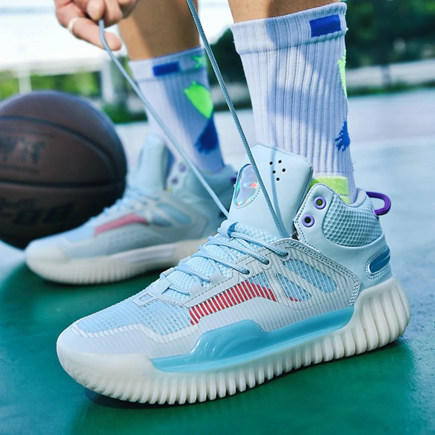 Women's High Top Basketball Shoes - Breathable Mesh Training Sneakers for Sports, Elastic Cushioning Anti-Slip