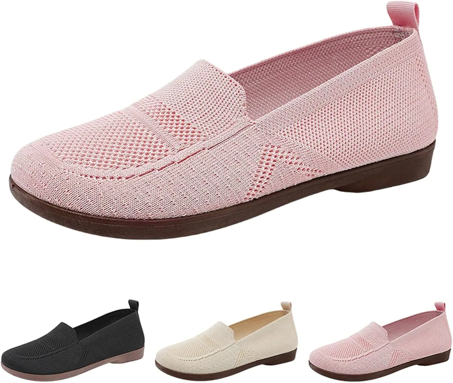 Women's Low Heel Casual Shoes Mesh Breathable Flying Woven Orthopedic Sneaker Wide Width Comfortable Work Shoes