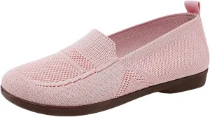 Women's Low Heel Casual Shoes Mesh Breathable Flying Woven Orthopedic Sneaker Wide Width Comfortable Work Shoes