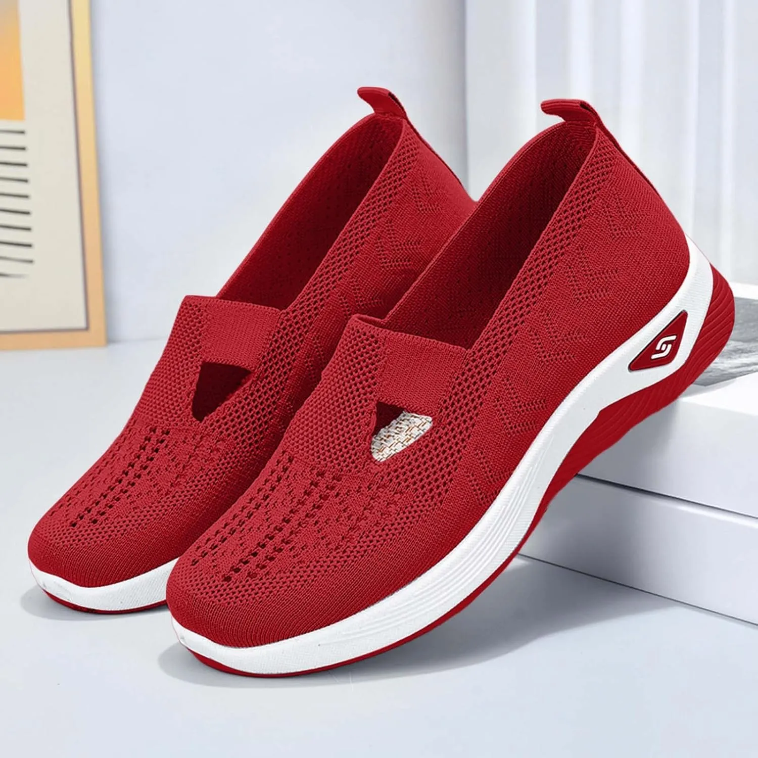 Women's Orthopedic Shoes Woven Wide Arch Support Slip-On Orthowalk Sneakers Casual Breathable Soft Anti-Skid Sports Footwear