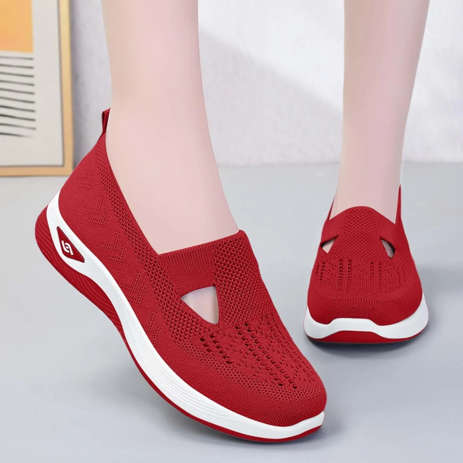 Women's Orthopedic Shoes Woven Wide Arch Support Slip-On Orthowalk Sneakers Casual Breathable Soft Anti-Skid Sports Footwear