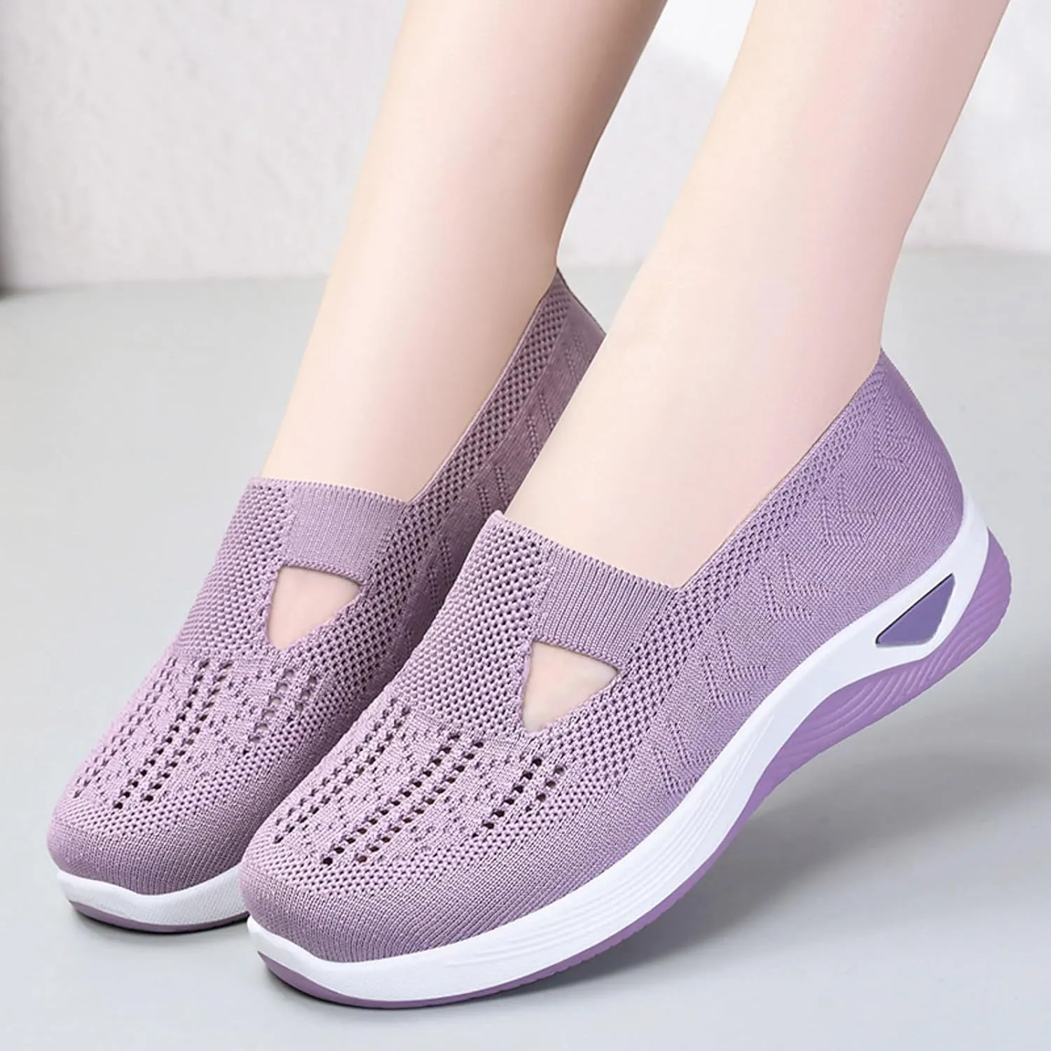 Womens Orthopedic Sneakers Comfortable Slip on Walking Shoes Non-Slip Woven Shoes Mesh Breathable Lightweight Arch Support Sneaker