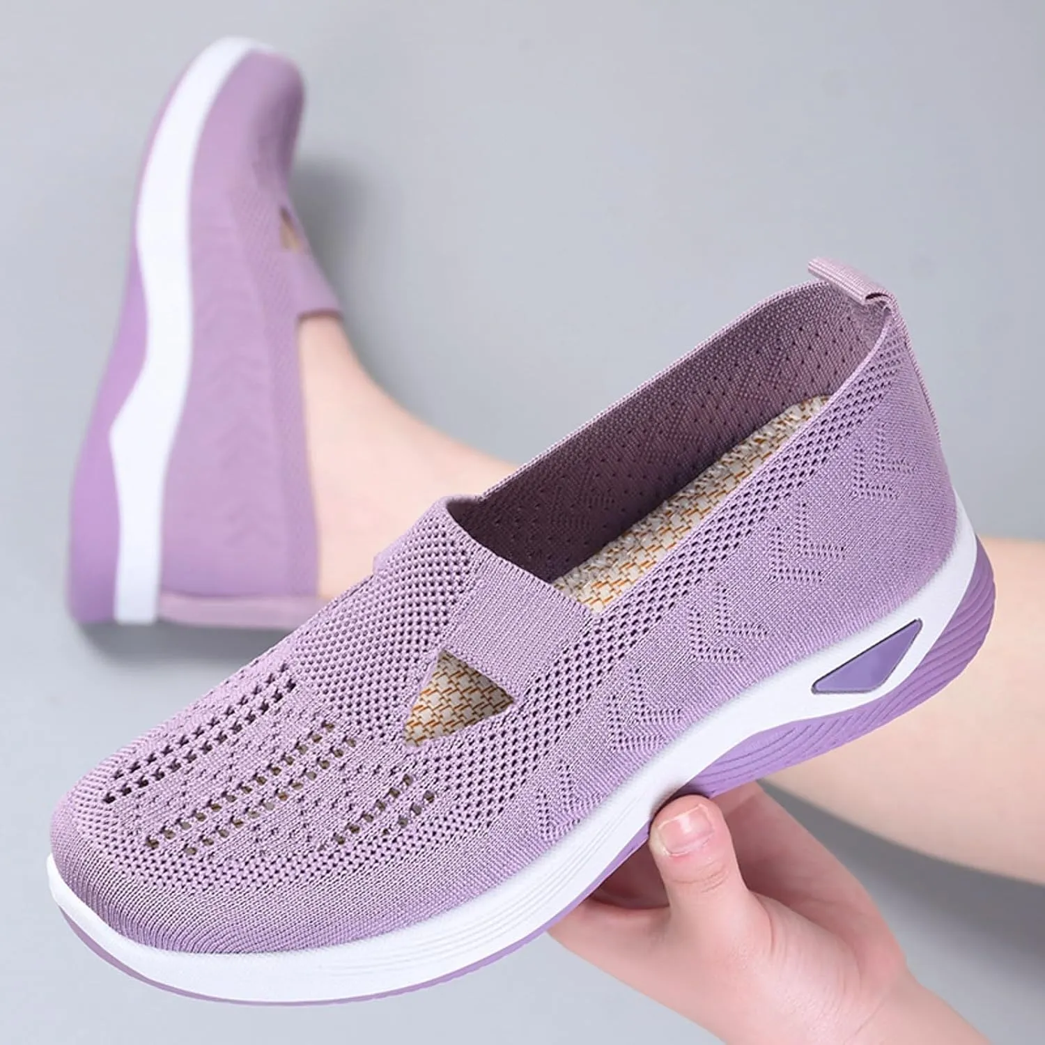 Womens Orthopedic Sneakers Comfortable Slip on Walking Shoes Non-Slip Woven Shoes Mesh Breathable Lightweight Arch Support Sneaker