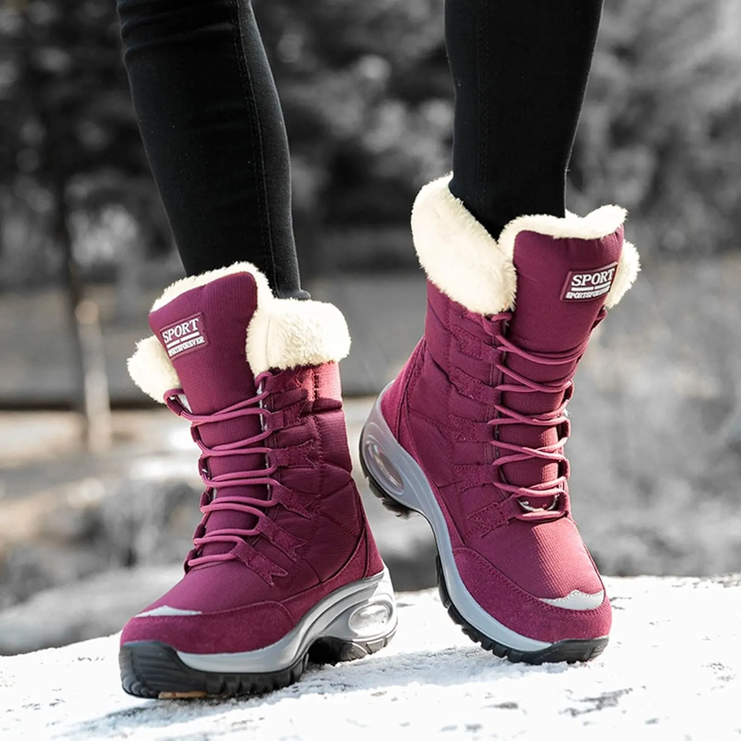 Women's Snow Boots Anti-Slip Waterproof Warm Winter Shoes Hiking Womens Furry Boots Fur Boots for Women White Fuzzy Boots Size 11 Wide Winter Boots for Women Black of Friday Deals 2024