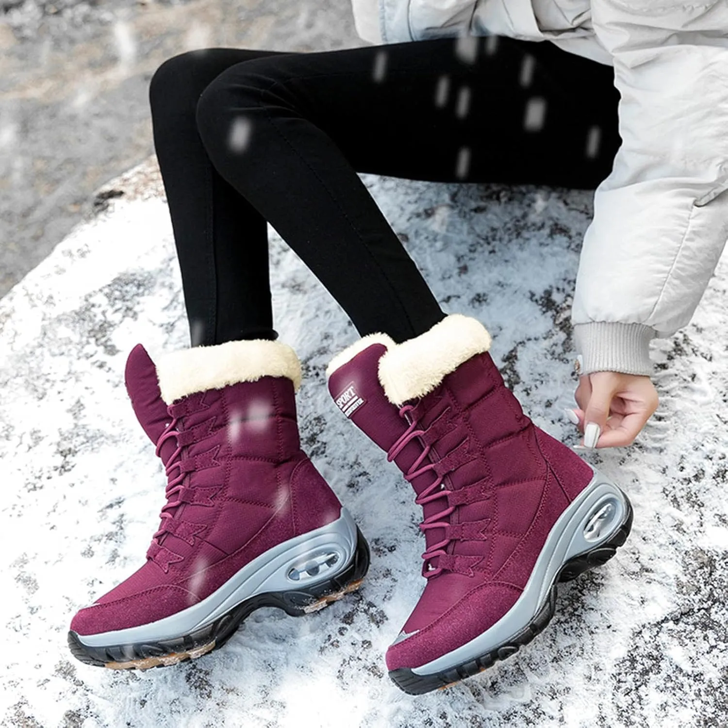 Women's Snow Boots Anti-Slip Waterproof Warm Winter Shoes Hiking Womens Furry Boots Fur Boots for Women White Fuzzy Boots Size 11 Wide Winter Boots for Women Black of Friday Deals 2024