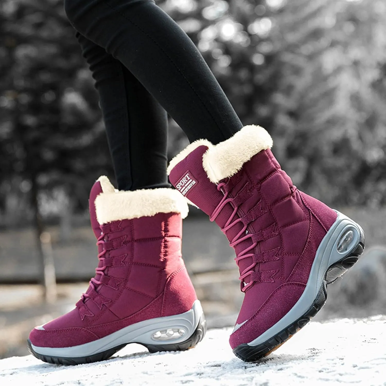 Women's Snow Boots Anti-Slip Waterproof Warm Winter Shoes Hiking Womens Furry Boots Fur Boots for Women White Fuzzy Boots Size 11 Wide Winter Boots for Women Black of Friday Deals 2024
