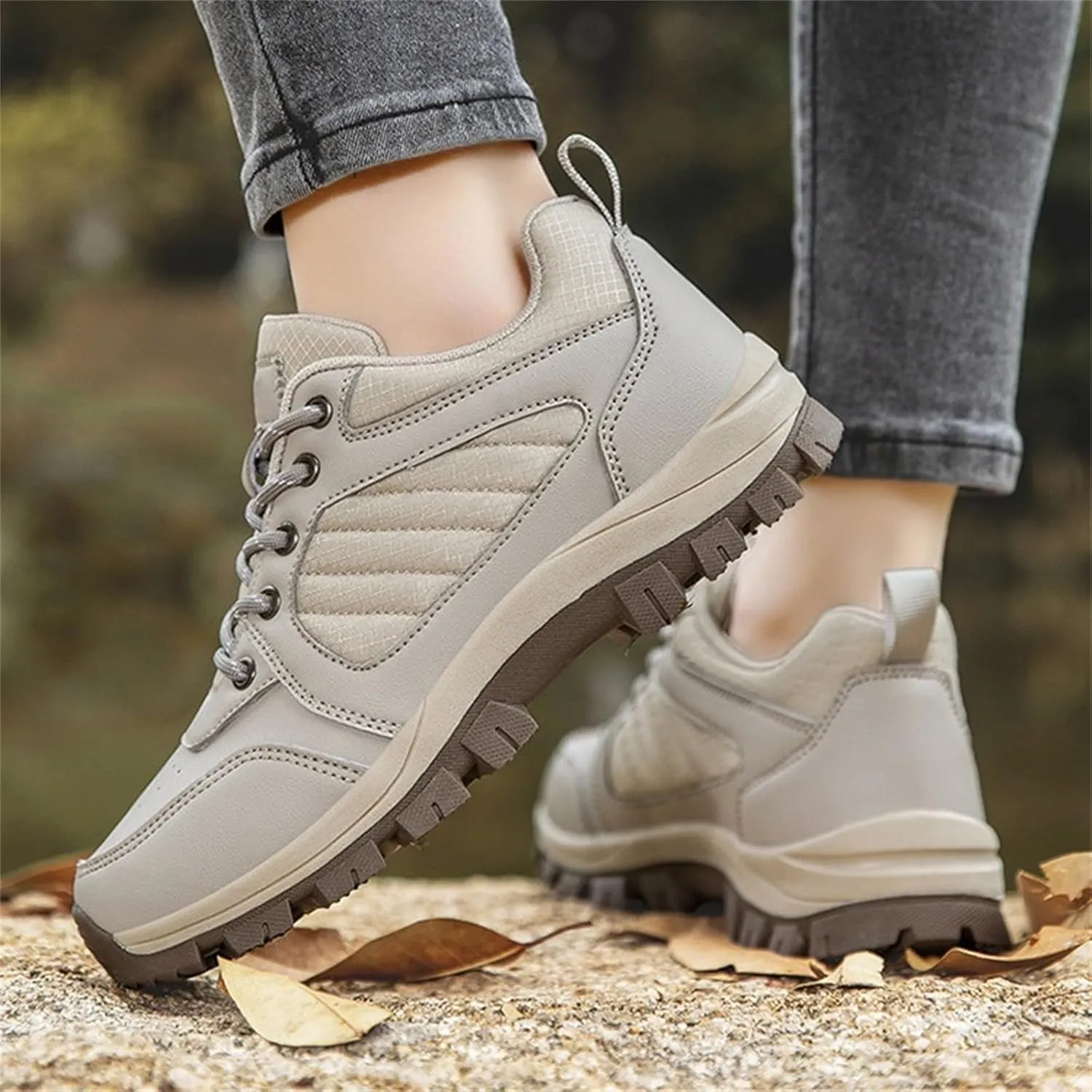 Women's Waterproof Hiking Shoes with Arch Support Lace Up Lightweight Breathable Walking Shoes for Outdoor Climbing Non Slip Casual Sneakers