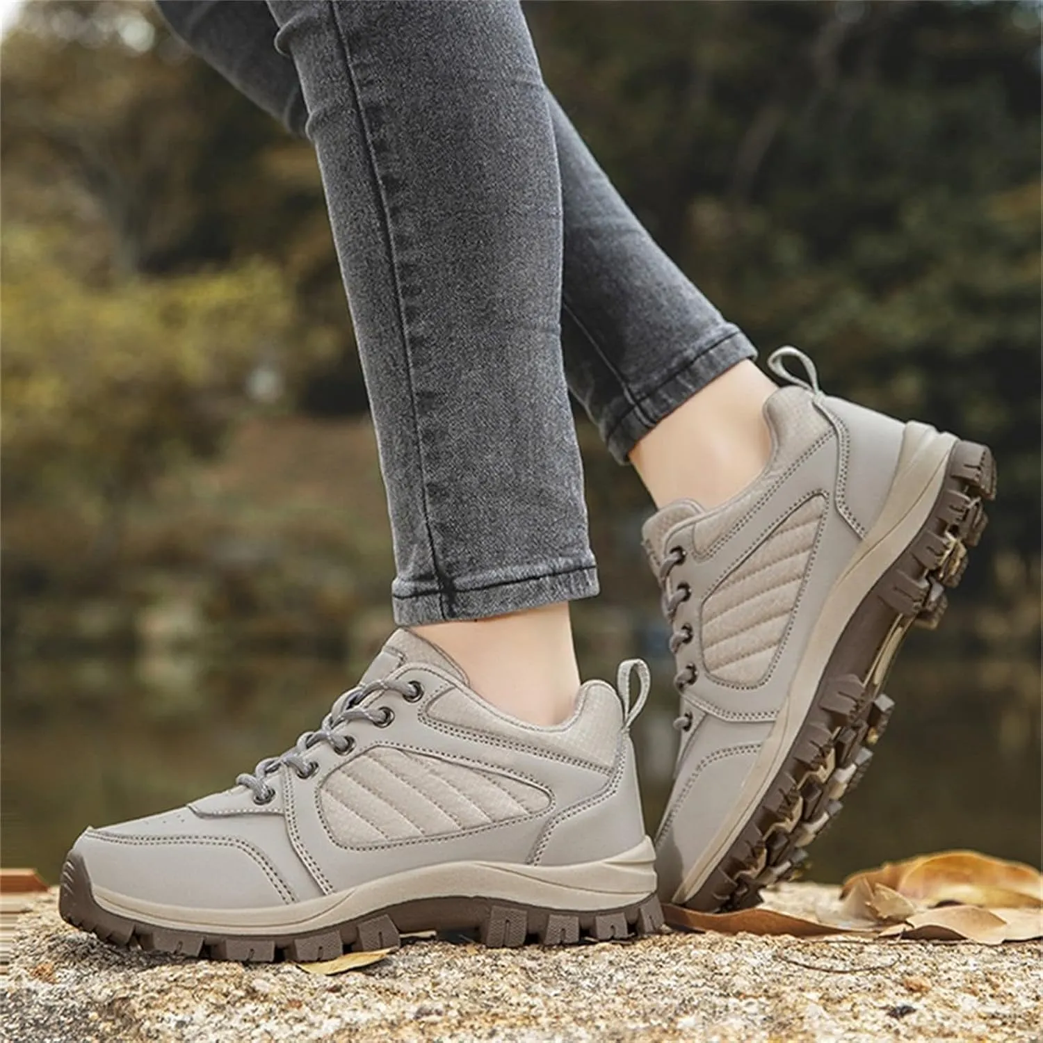 Women's Waterproof Hiking Shoes with Arch Support Lace Up Lightweight Breathable Walking Shoes for Outdoor Climbing Non Slip Casual Sneakers