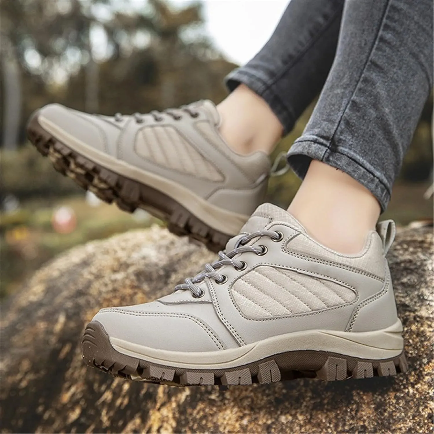 Women's Waterproof Hiking Shoes with Arch Support Lace Up Lightweight Breathable Walking Shoes for Outdoor Climbing Non Slip Casual Sneakers