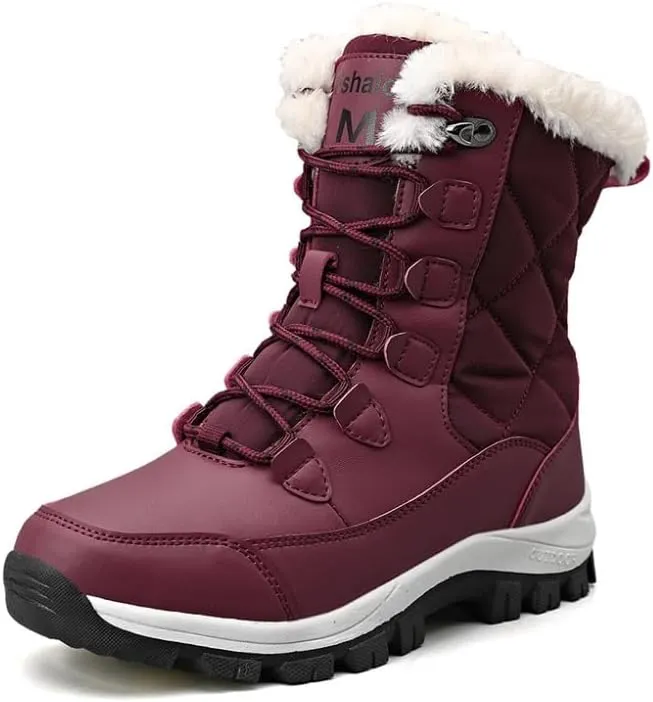 Women's Waterproof Winter Shoes Snow Boots Lightweight Warm Faux Fur Lined Mid-Calf Booties outdoor hiking shoes