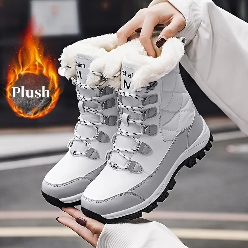 Women's Waterproof Winter Shoes Snow Boots Lightweight Warm Faux Fur Lined Mid-Calf Booties outdoor hiking shoes