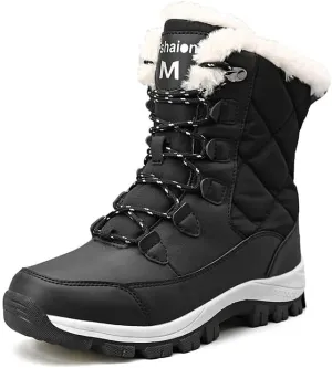 Women's Waterproof Winter Shoes Snow Boots Lightweight Warm Faux Fur Lined Mid-Calf Booties outdoor hiking shoes