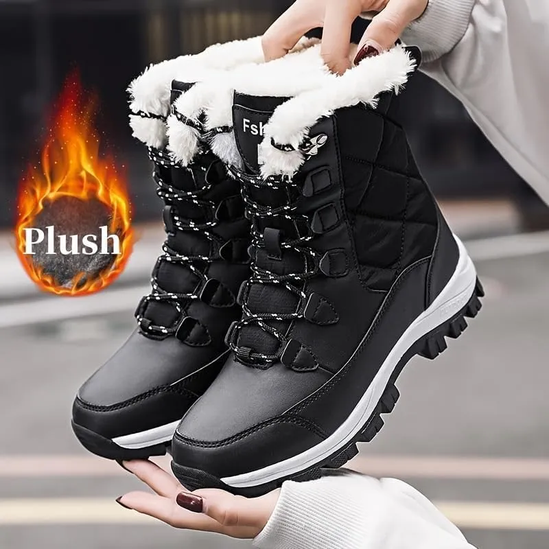 Women's Waterproof Winter Shoes Snow Boots Lightweight Warm Faux Fur Lined Mid-Calf Booties outdoor hiking shoes