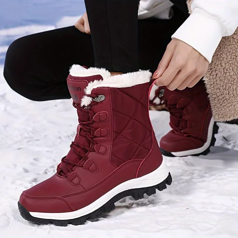 Women's Waterproof Winter Shoes Snow Boots Lightweight Warm Faux Fur Lined Mid-Calf Booties outdoor hiking shoes