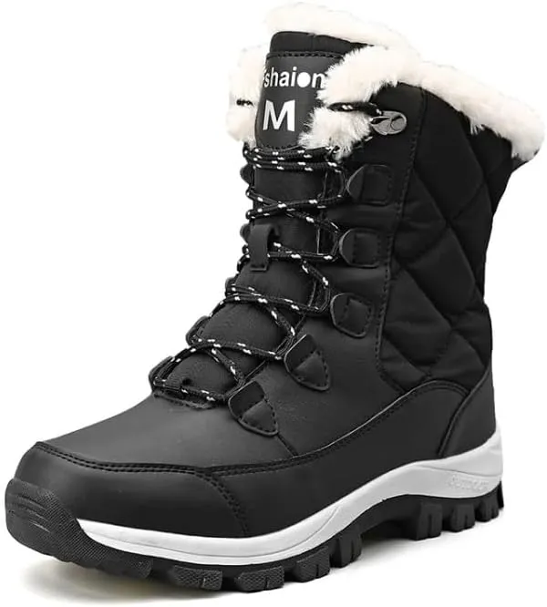 Women's Waterproof Winter Shoes Snow Boots Lightweight Warm Faux Fur Lined Mid-Calf Booties outdoor hiking shoes