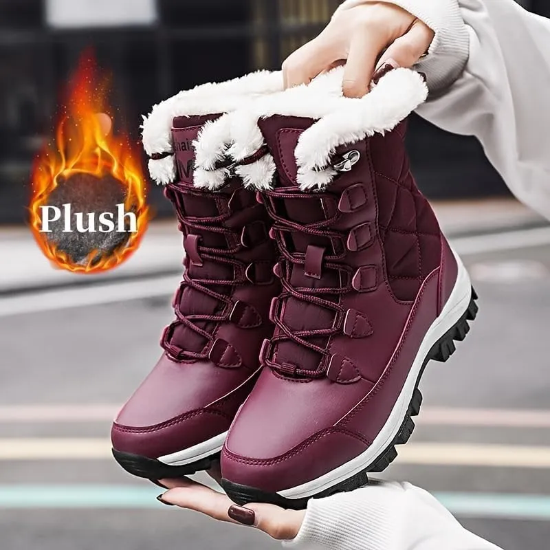 Women's Waterproof Winter Shoes Snow Boots Lightweight Warm Faux Fur Lined Mid-Calf Booties outdoor hiking shoes