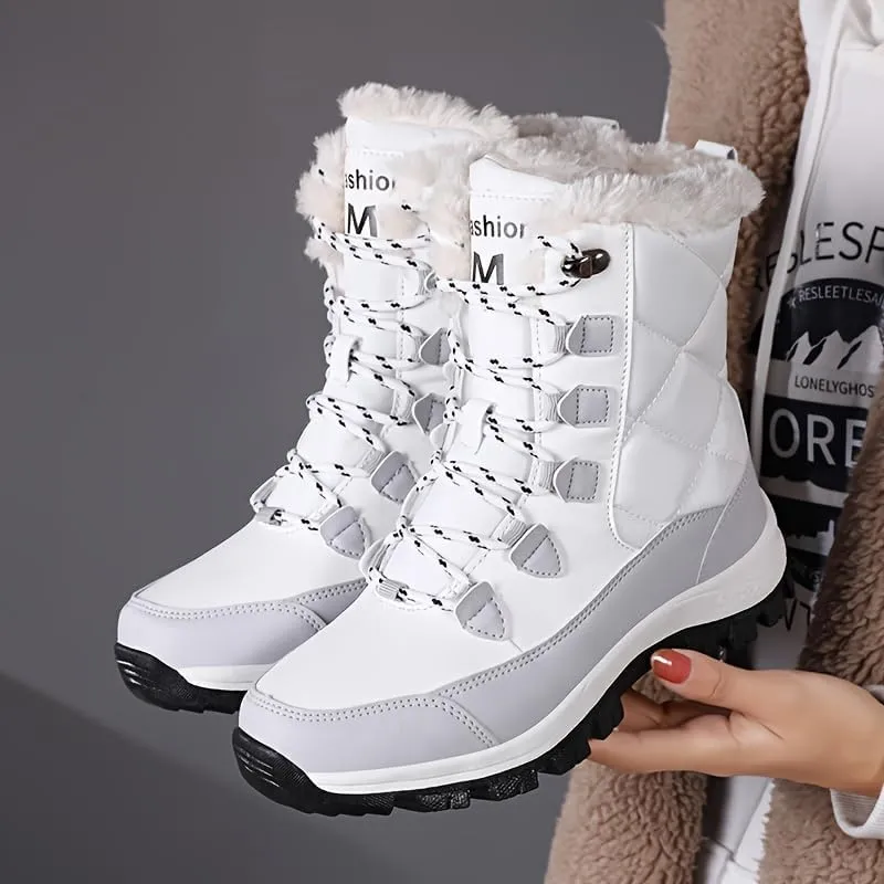 Women's Waterproof Winter Shoes Snow Boots Lightweight Warm Faux Fur Lined Mid-Calf Booties outdoor hiking shoes