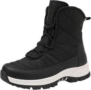 Womens Winter Snow Boots - Ankle Boots for Women Waterproof Walking Shoes Comfortable Hiking Tennis Booties Chunky Heel Lace Up Mid Calf Warm Lightweight Cold Weather Boots