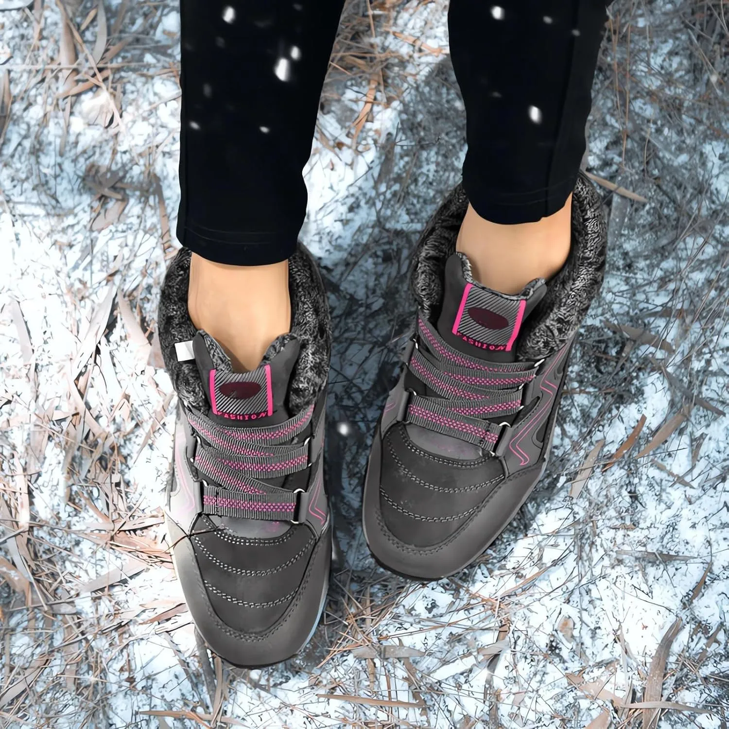 Womens Winter Snow Boots Fur Lined Warm Ankle Boots Womens Tall Slip on Snow Boots Fashion Winter Boots for Women 2023 Women Winter Boots Women Casual Warm Platform High Heels Botas Para Nieve Mujer