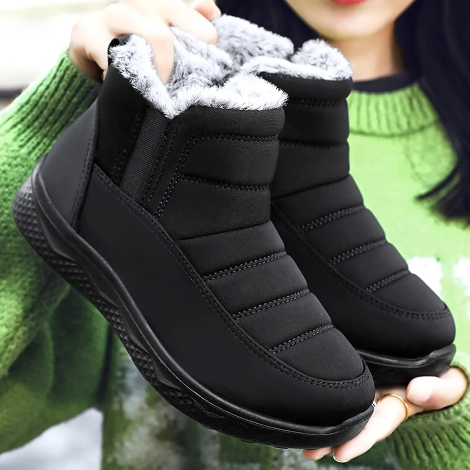 Women's Winter Snow Boots Water-proof Lightweight Warm Fashion Ankle Boot for Women Ladies Slip On Platform Boots Fleece Lined High Top Sneakers Non-Slip Outdoor Shoes for Walking Hiking