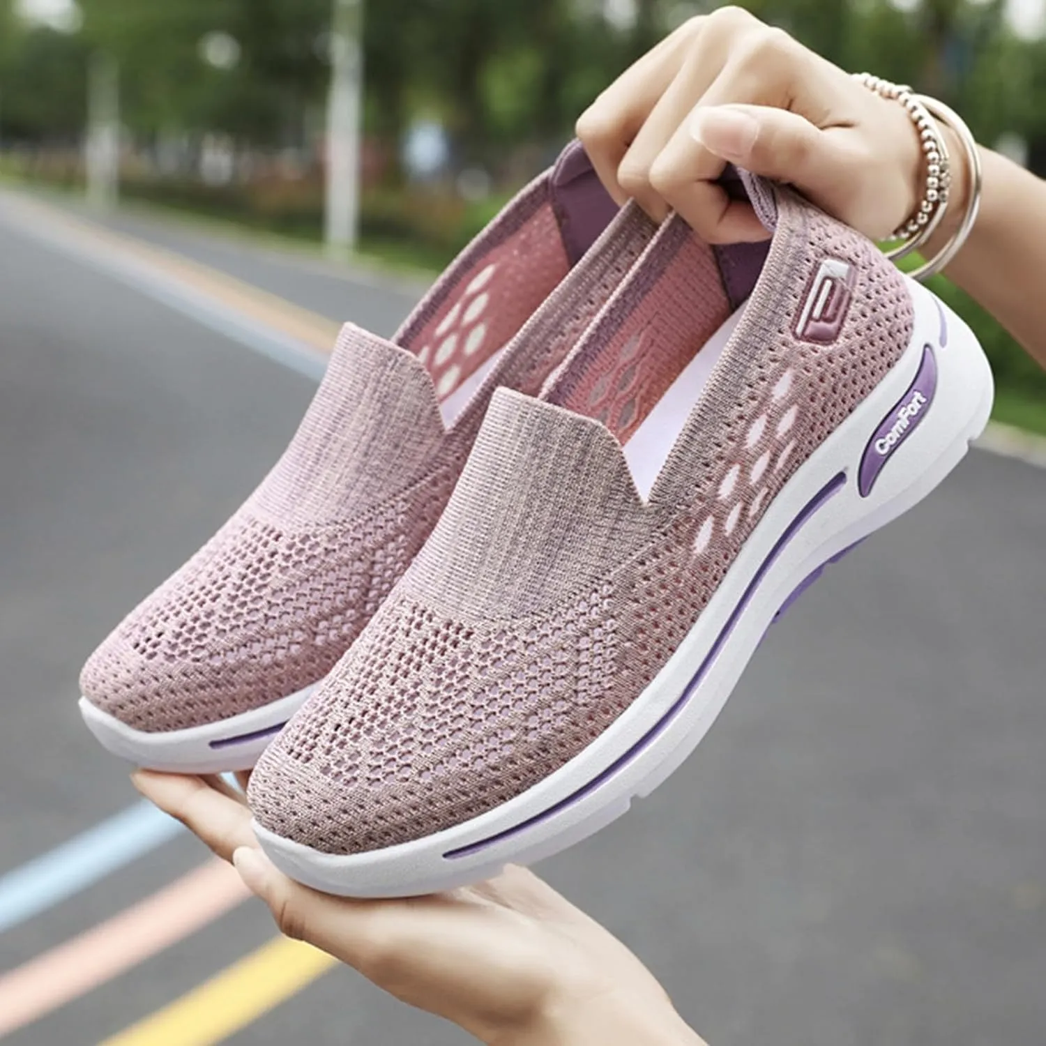 Women's Woven Orthopedic Breathable Soft Shoes Arch Support Anti-Skid Sports Sole Go Walking Slip on Diabetic Foam Hands Sneakers Daily Walk Knit Lightweight Comfortable Nurse Work Travel