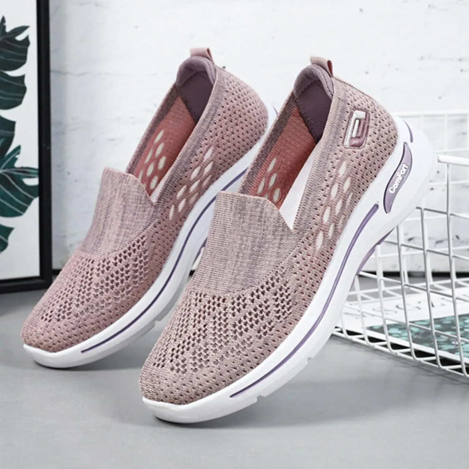 Women's Woven Orthopedic Breathable Soft Shoes Arch Support Anti-Skid Sports Sole Go Walking Slip on Diabetic Foam Hands Sneakers Daily Walk Knit Lightweight Comfortable Nurse Work Travel