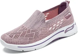 Women's Woven Orthopedic Breathable Soft Shoes Arch Support Anti-Skid Sports Sole Go Walking Slip on Diabetic Foam Hands Sneakers Daily Walk Knit Lightweight Comfortable Nurse Work Travel