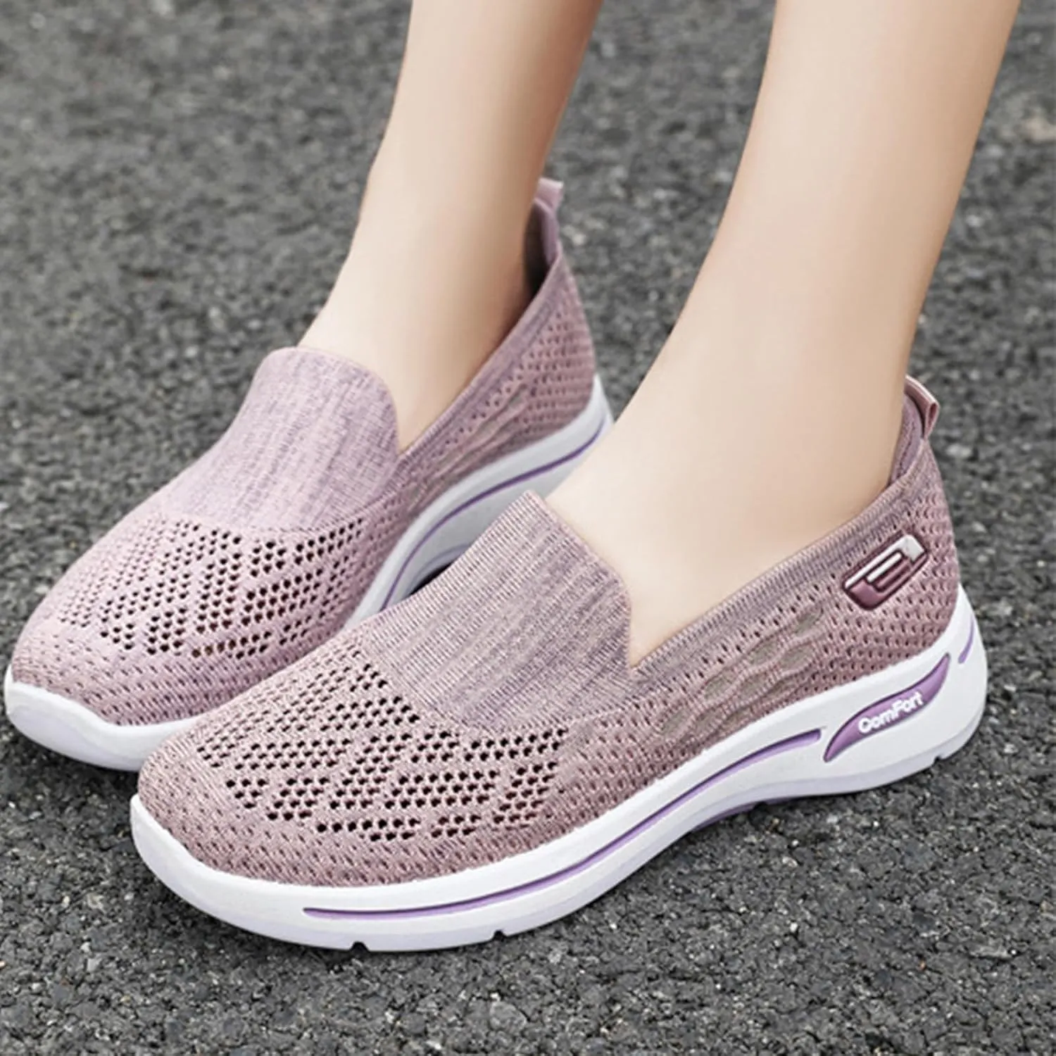 Women's Woven Orthopedic Breathable Soft Shoes Arch Support Anti-Skid Sports Sole Go Walking Slip on Diabetic Foam Hands Sneakers Daily Walk Knit Lightweight Comfortable Nurse Work Travel