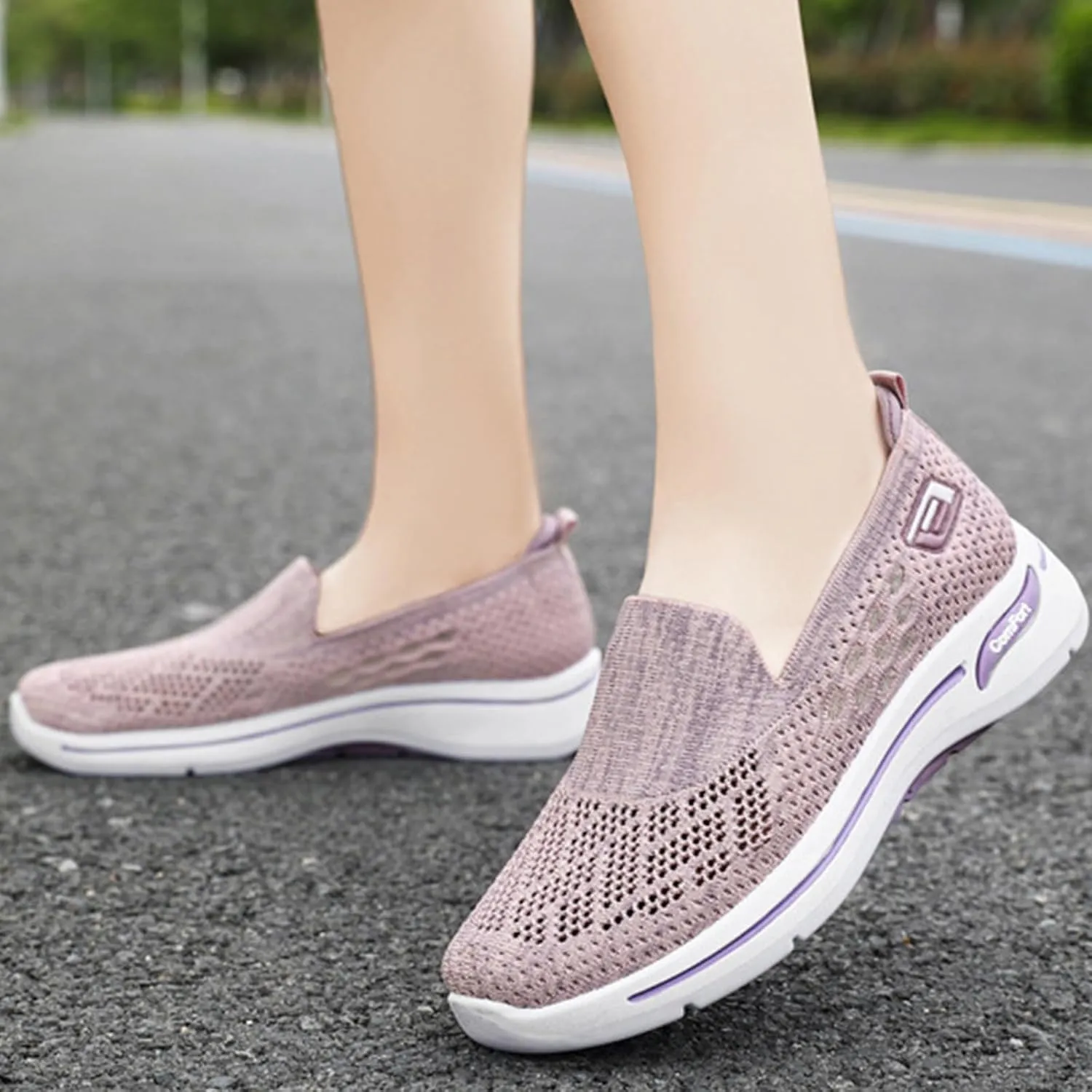Women's Woven Orthopedic Breathable Soft Shoes Arch Support Anti-Skid Sports Sole Go Walking Slip on Diabetic Foam Hands Sneakers Daily Walk Knit Lightweight Comfortable Nurse Work Travel