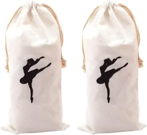 Zerodeko 2pcs Canvas Dance Bag for Girls Drawstring Ballet Shoe Storage Pouch Breathable Odor Ballerinas for Ballet Point Shoes and Accessories