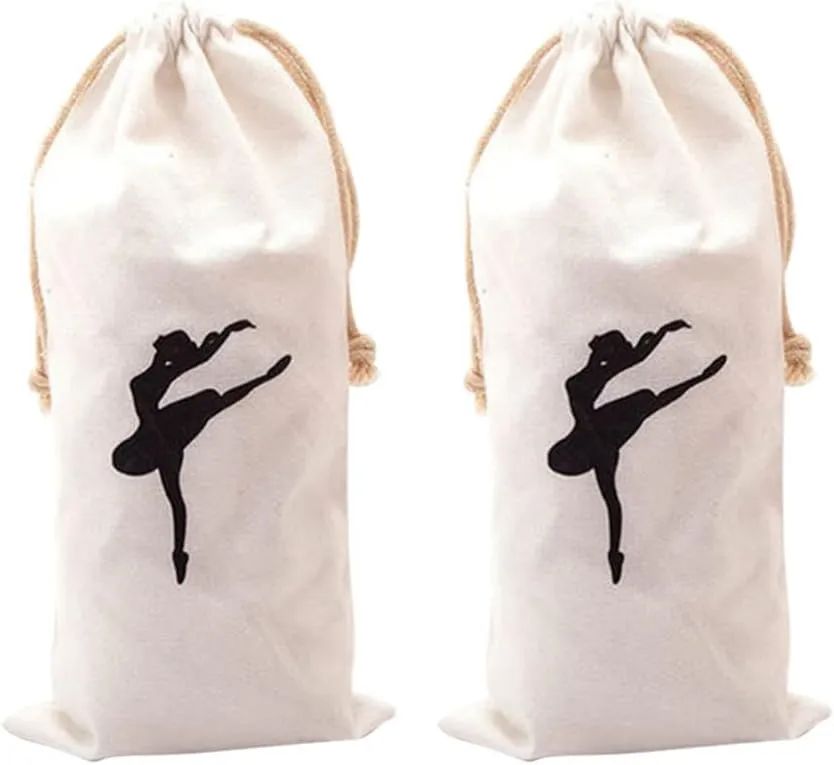 Zerodeko 2pcs Canvas Dance Bag for Girls Drawstring Ballet Shoe Storage Pouch Breathable Odor Ballerinas for Ballet Point Shoes and Accessories